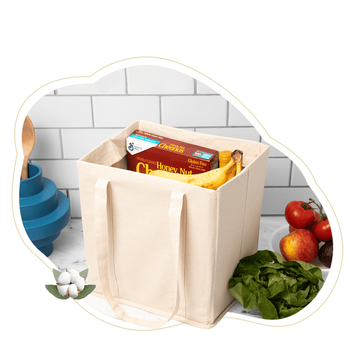 Organic Cotton Collapsible Tote Bag, 12" x 11" x 9"