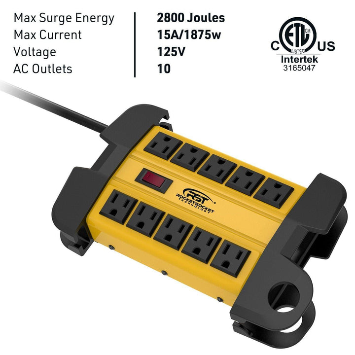 Heavy-Duty Aluminum 10-Outlet Surge Protector, 15 Ft.