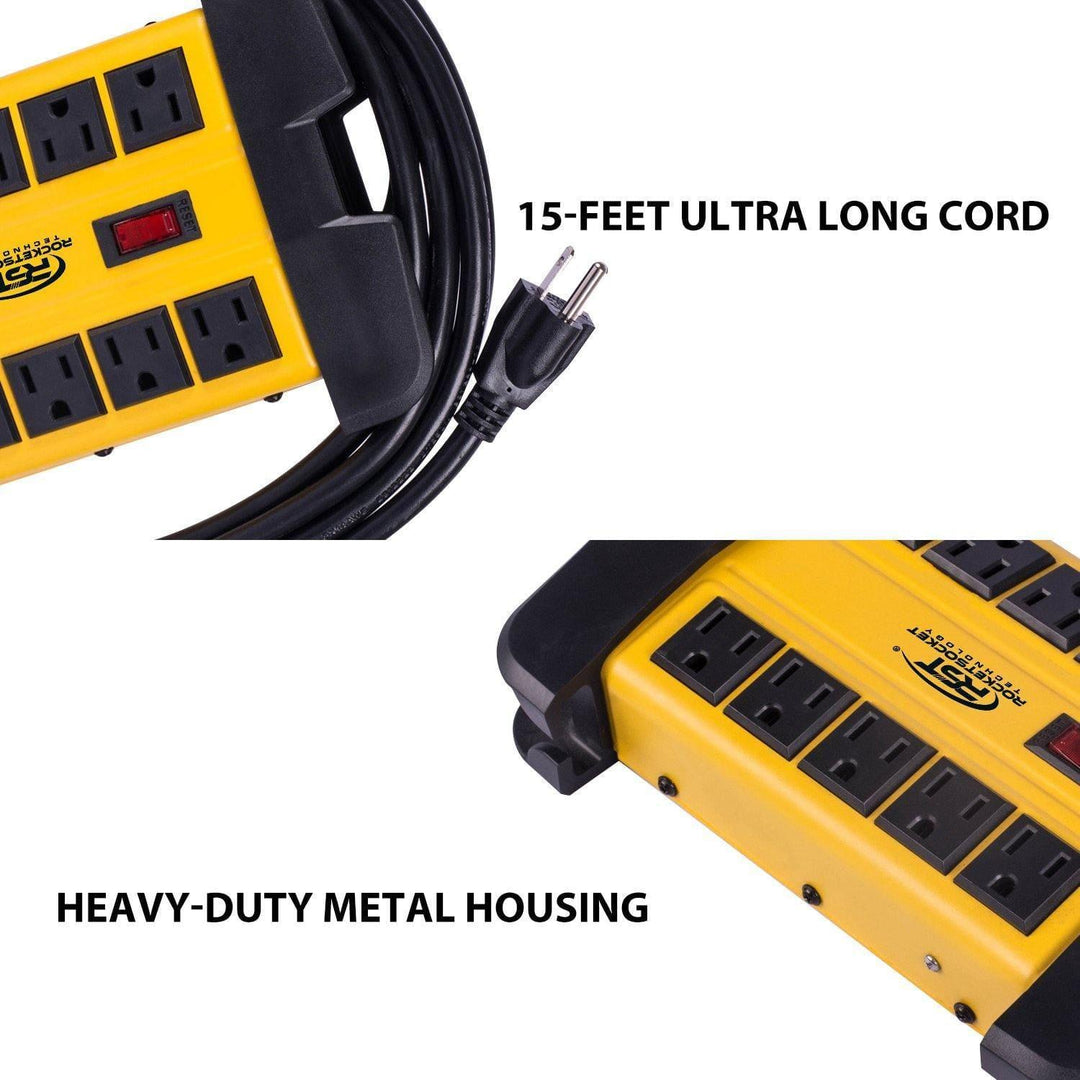 Heavy-Duty Aluminum 10-Outlet Surge Protector, 15 Ft.