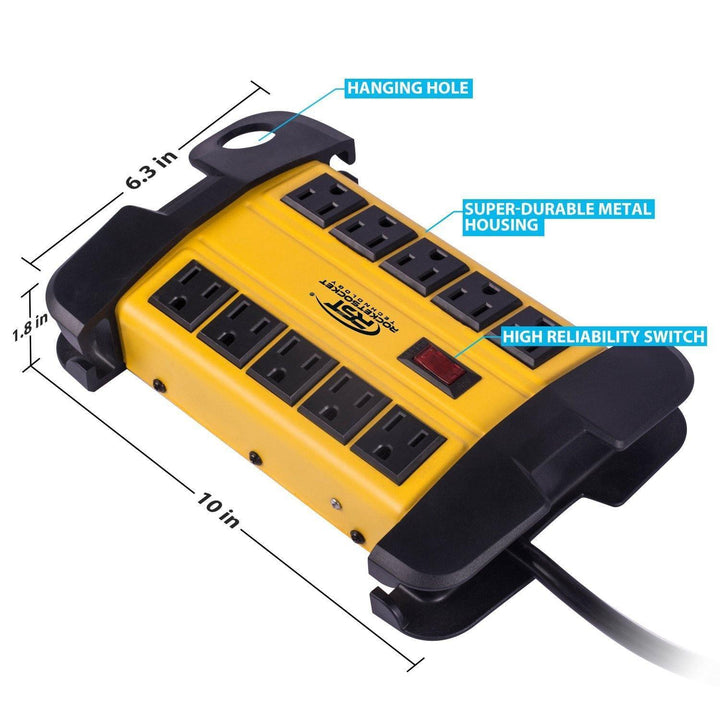 Heavy-Duty Aluminum 10-Outlet Surge Protector, 15 Ft.