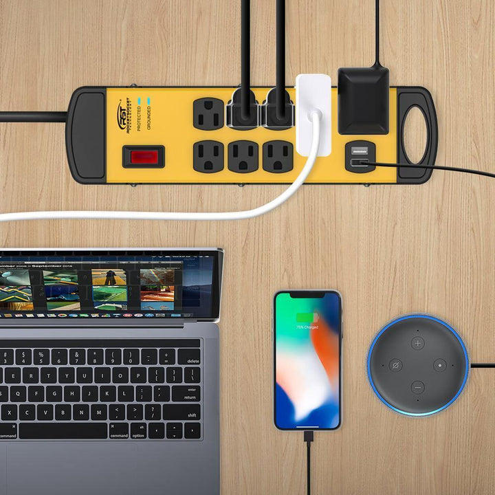 Heavy-Duty Metal Power Strip, 8-Outlet 2 USB, 9Ft