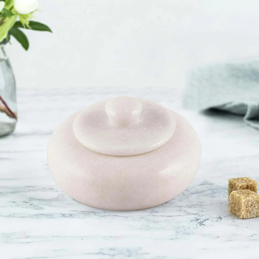 Handcrafted Marble Salt Cellar Serveware with Lid