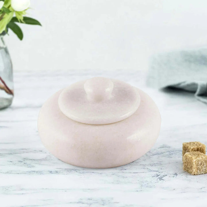 Handcrafted Marble Salt Cellar Serveware with Lid