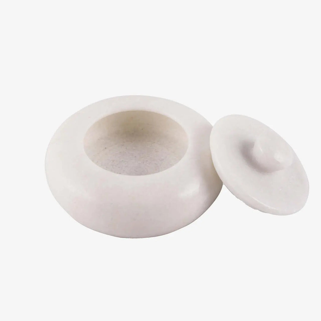 Handcrafted Marble Salt Cellar Serveware with Lid