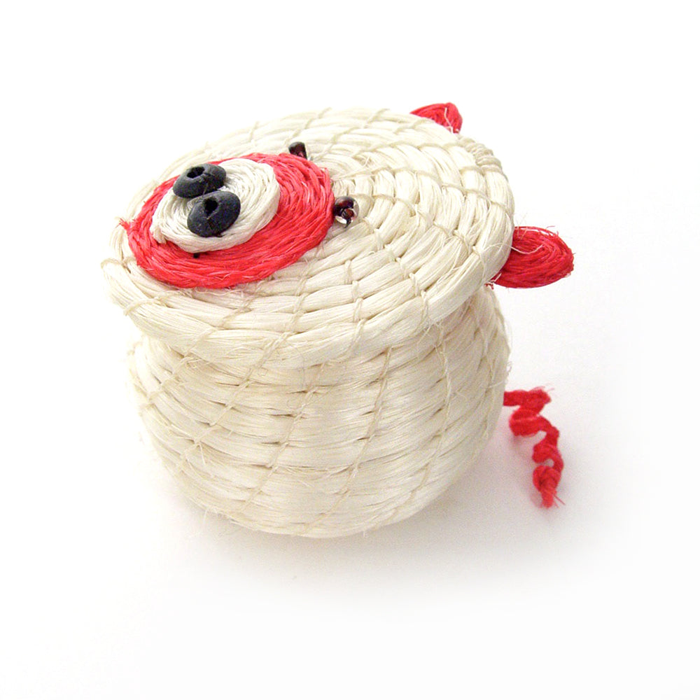 Handcrafted Sisal Piggy Lidded Storage Basket, 2"