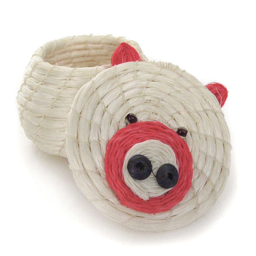 Handcrafted Sisal Piggy Lidded Storage Basket, 2"