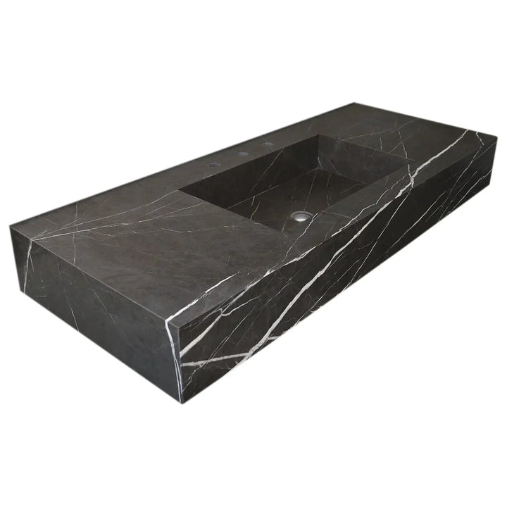 Handcrafted Black Marble Wall-Mount Sink 48" x 20"