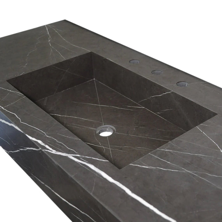 Handcrafted Black Marble Wall-Mount Sink 48" x 20"