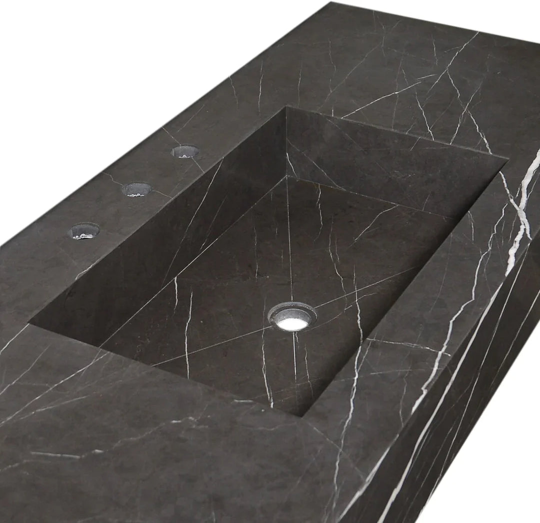 Handcrafted Black Marble Wall-Mount Sink 48" x 20"