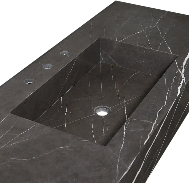 Handcrafted Black Marble Wall-Mount Sink 48" x 20"