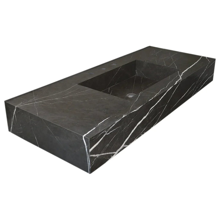 Handcrafted Black Marble Wall-Mount Sink 48" x 20"