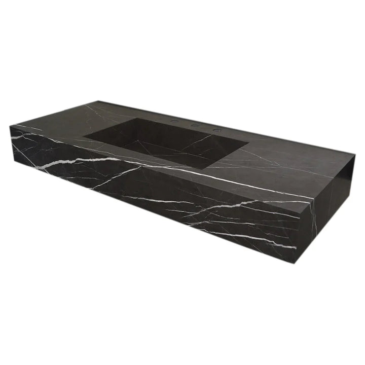 Handcrafted Black Marble Wall-Mount Sink 48" x 20"