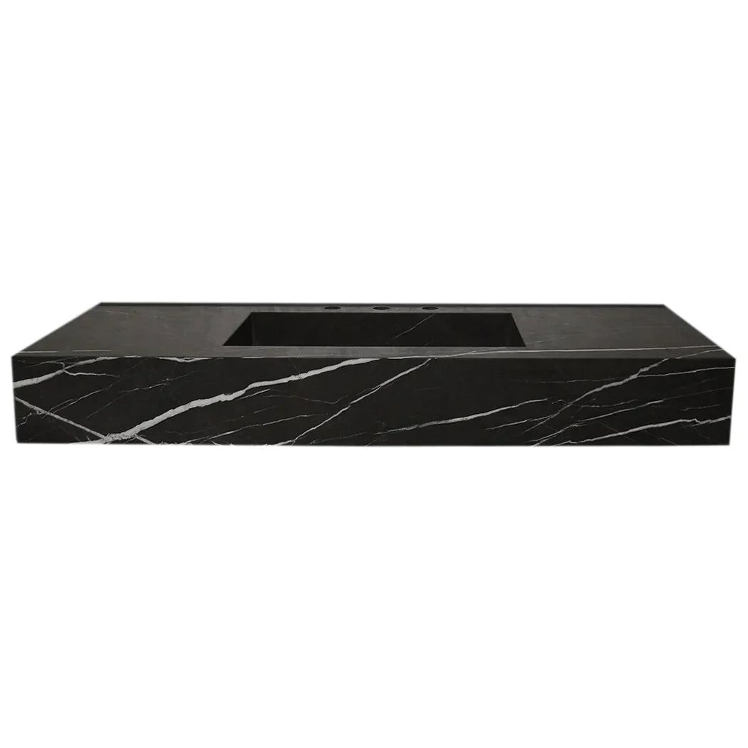 Handcrafted Black Marble Wall-Mount Sink 48" x 20"