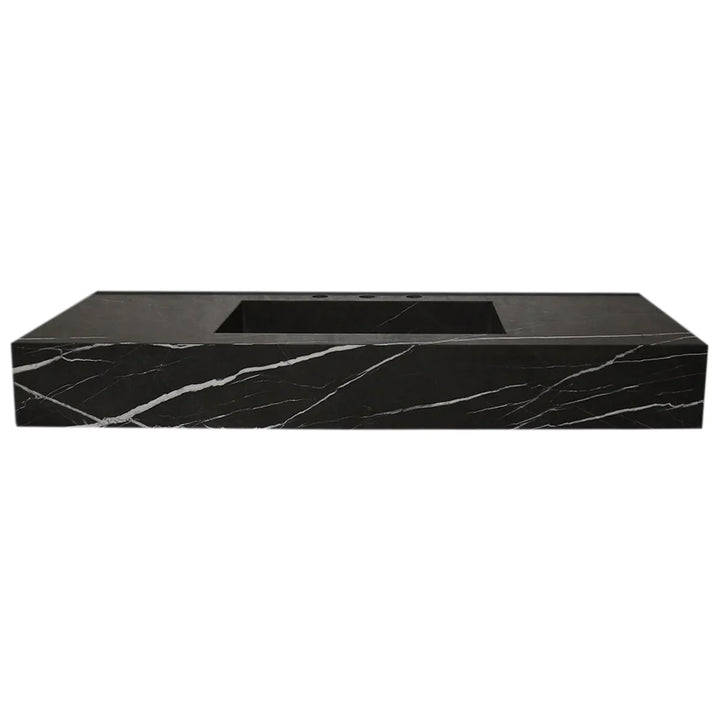 Handcrafted Black Marble Wall-Mount Sink 48" x 20"