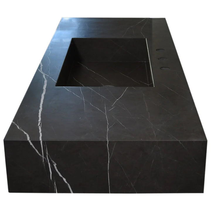 Handcrafted Black Marble Wall-Mount Sink 48" x 20"