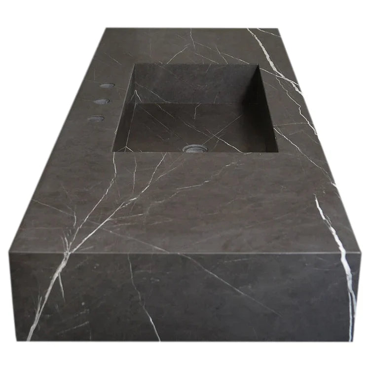 Handcrafted Black Marble Wall-Mount Sink 48" x 20"
