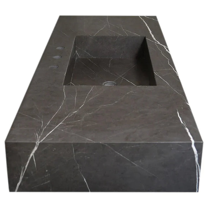 Handcrafted Black Marble Wall-Mount Sink 48" x 20"