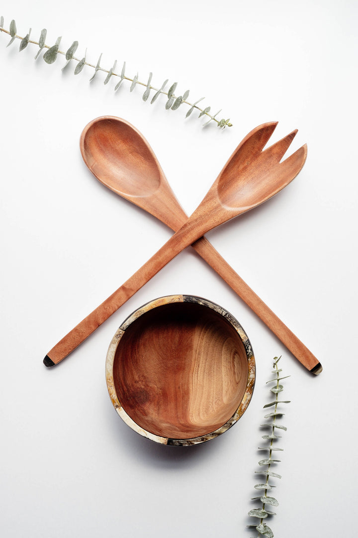 Handcrafted Wood &amp; Horn Rim Dinnerware Bowl, 5"
