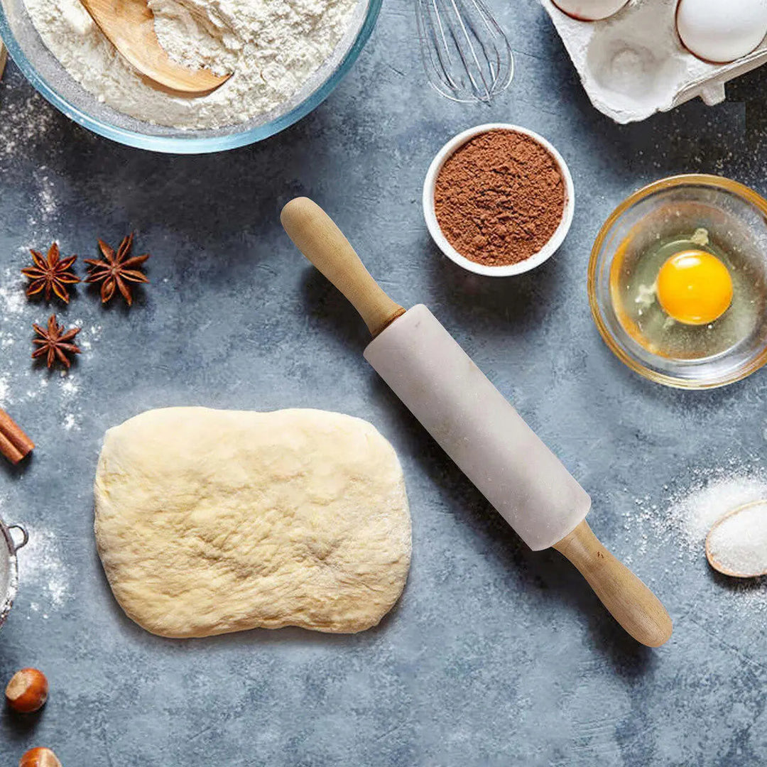 Handcrafted Marble &amp; Wood Rolling Pin, White