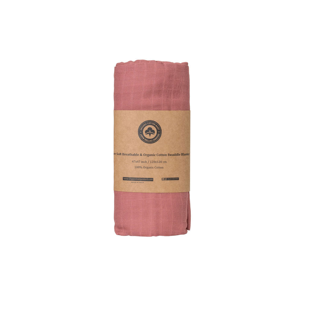 Organic Cotton Muslin Baby Swaddle Blanket, 47" x 47"